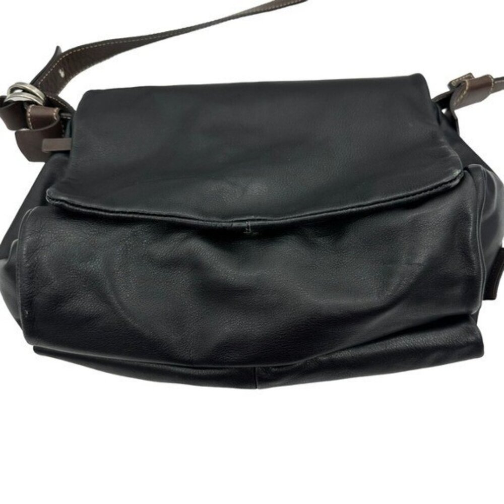 Francesco Biasia Black Leather Shoulder Bag with Brown Strap - Picture 10 of 16